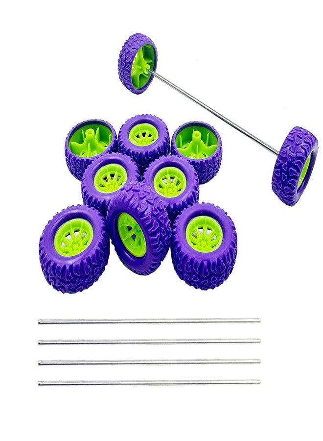 URIMPAVIDO 10PCS Toy Car Wheel RC Car Rubber Tire Wheel with 5PCS Shaft Round Rod Axles for RC Car Truck Robot DIY Model Toy Wheel Parts (2x29mm Purple) - Image 1